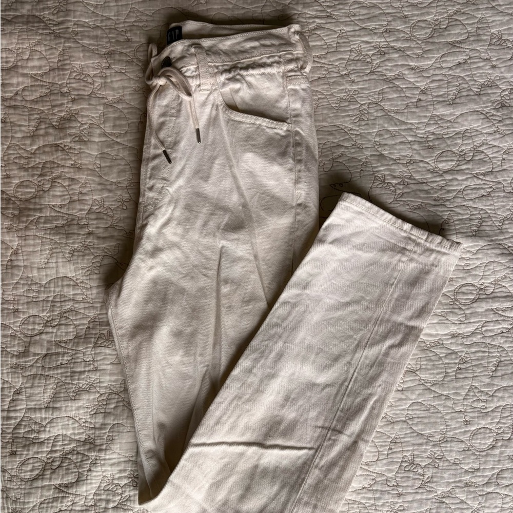 High-Waisted Drawstring Boyfriend Jeans by GAP —Cream